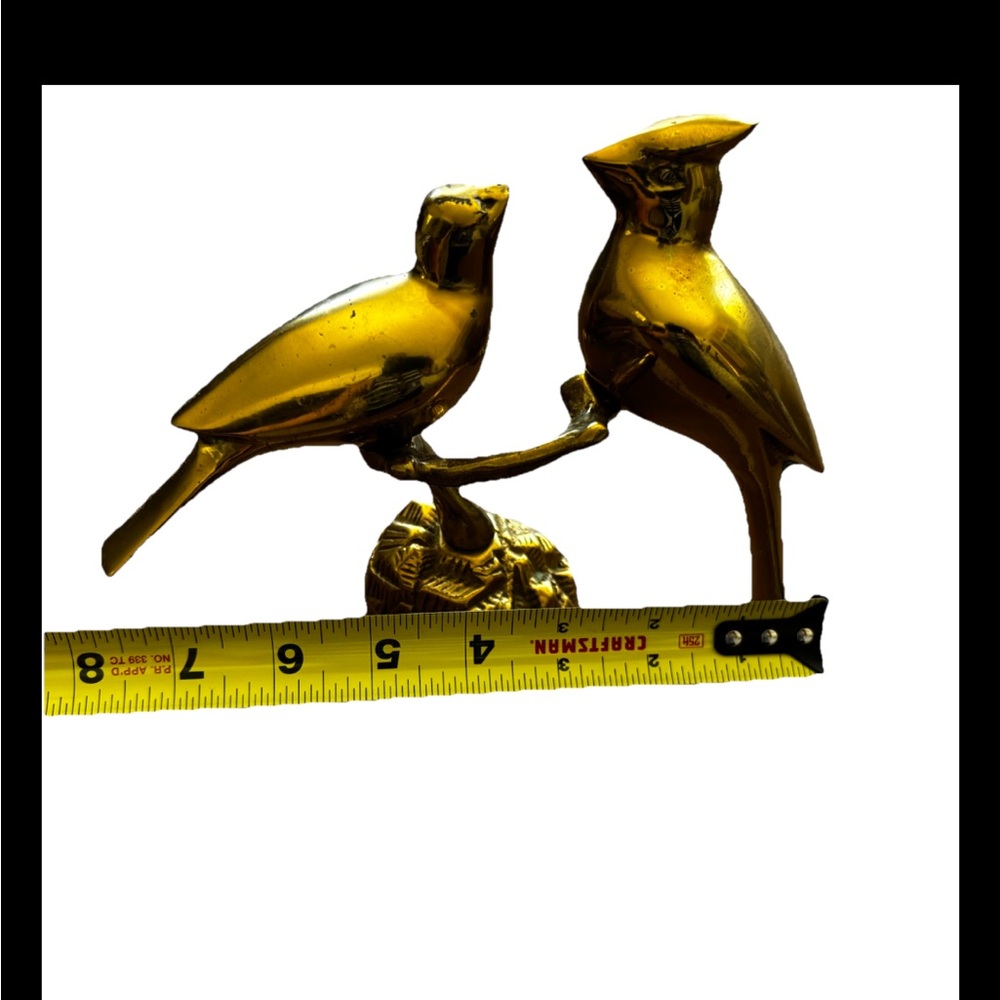 VINTAGE BRASS CARDINALS ON A BRANCH BIRD FIGURINE HOME DECOR UNIQUE DECORATION - Picture 4 of 5